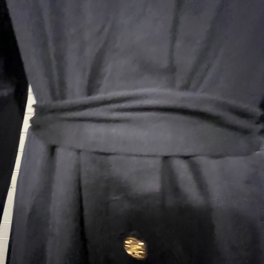 Tory Burch Navy Jersey Long Sleeve Shirt Dress Gold Logo Button Belted Preppy M - Picture 8 of 10